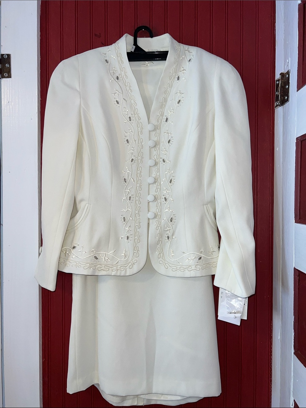 Sag Harbor Cream Embroidered Beaded Blazer and Skirt Size 8